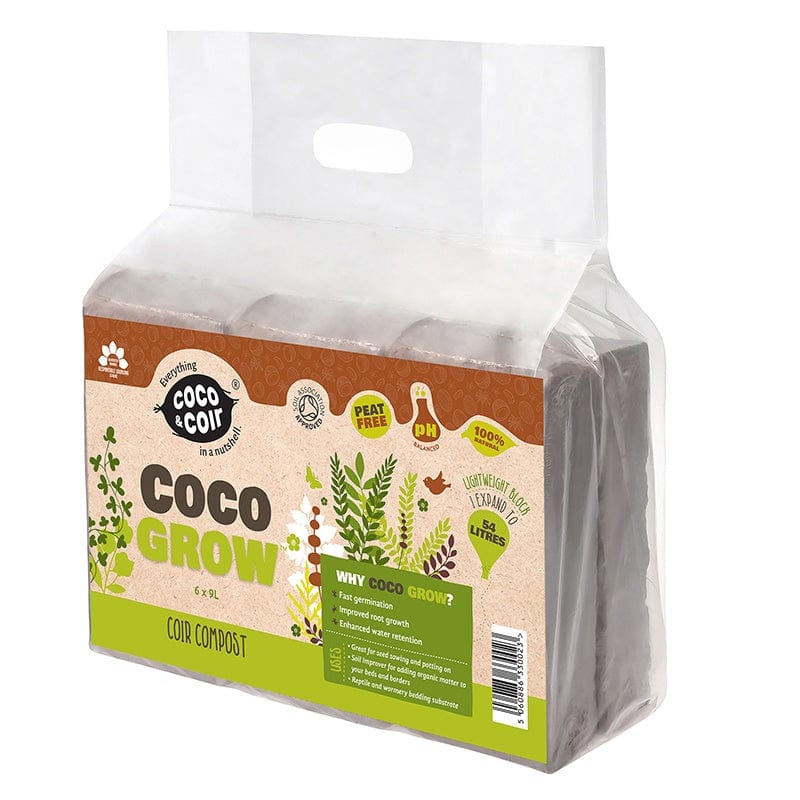 Peat Free Coco Grow Compost Boost with added Nutrients 6 x 9ltr