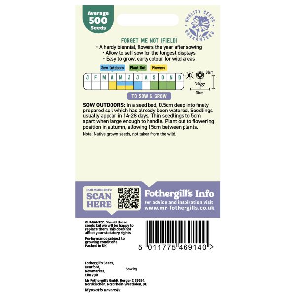 Seeds packet with planting instructions and Fothergills branding on a white background
