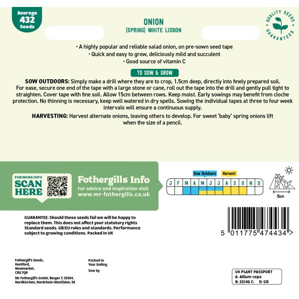 Onion (Spring) White Lisbon Seed Tape