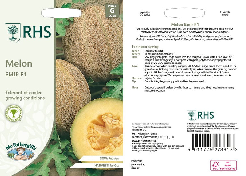RHS Melon Emir F1 Seeds from Mr Fothergills Seeds