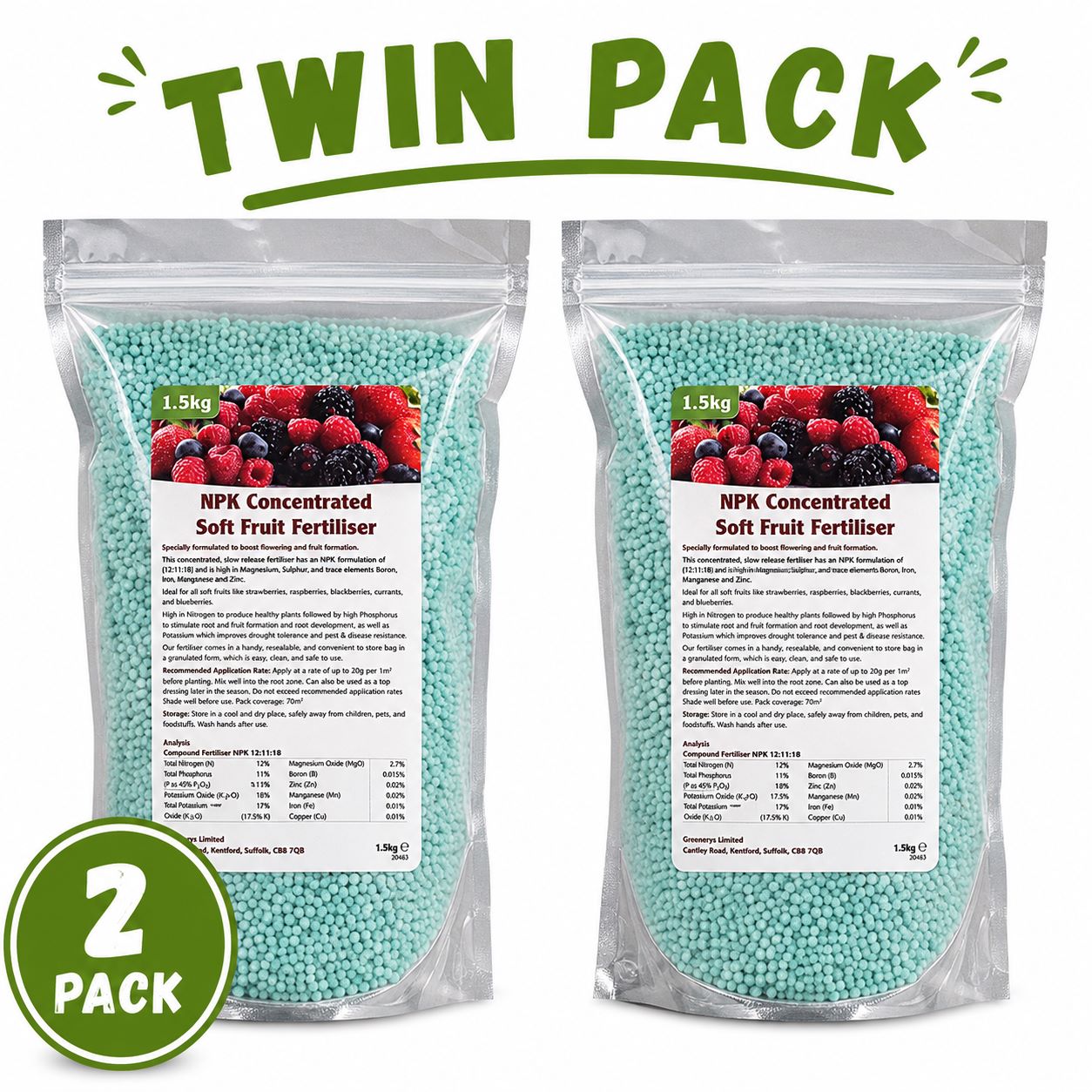 Soft Fruit Fertiliser Twin Pack - 2x 1.5kg Bags